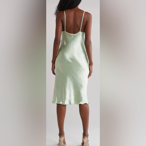 BEBE HAMMERED SATIN SLIPDRESS IN SAGE - Picture 3 of 8